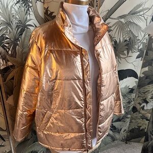 Roaman's Shimmering Gold Puffer Jacket